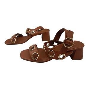 Larroude Milan Block Heel Sandals Brown Caramel Leather Size 6.5